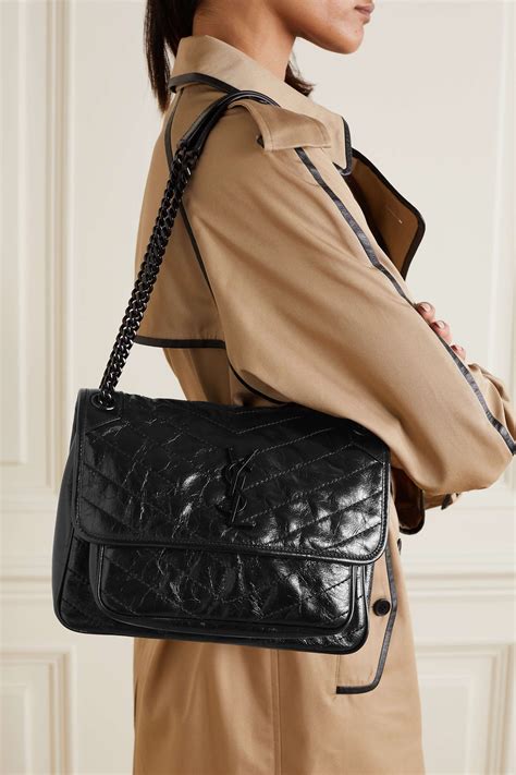 SAINT LAURENT Niki medium quilted crinkled glossed